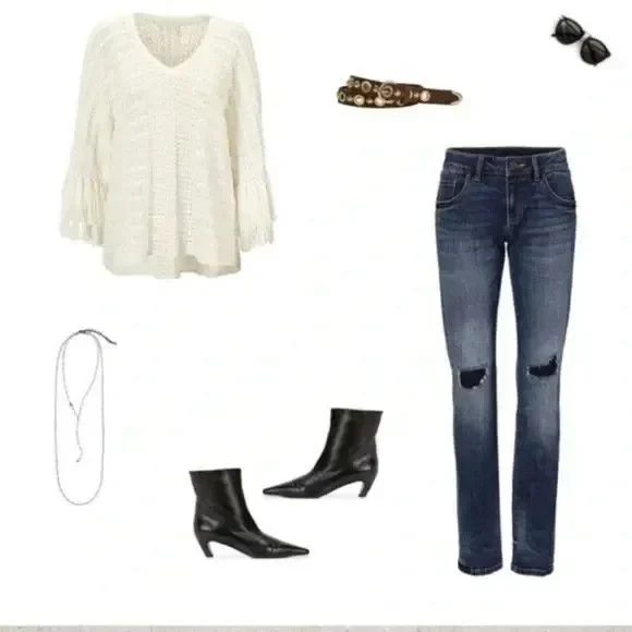 Women's CAbi #5803 Cream Fringe Fiesta Poncho Sweater Top Small EXCELLENT!! - Picture 3 of 12